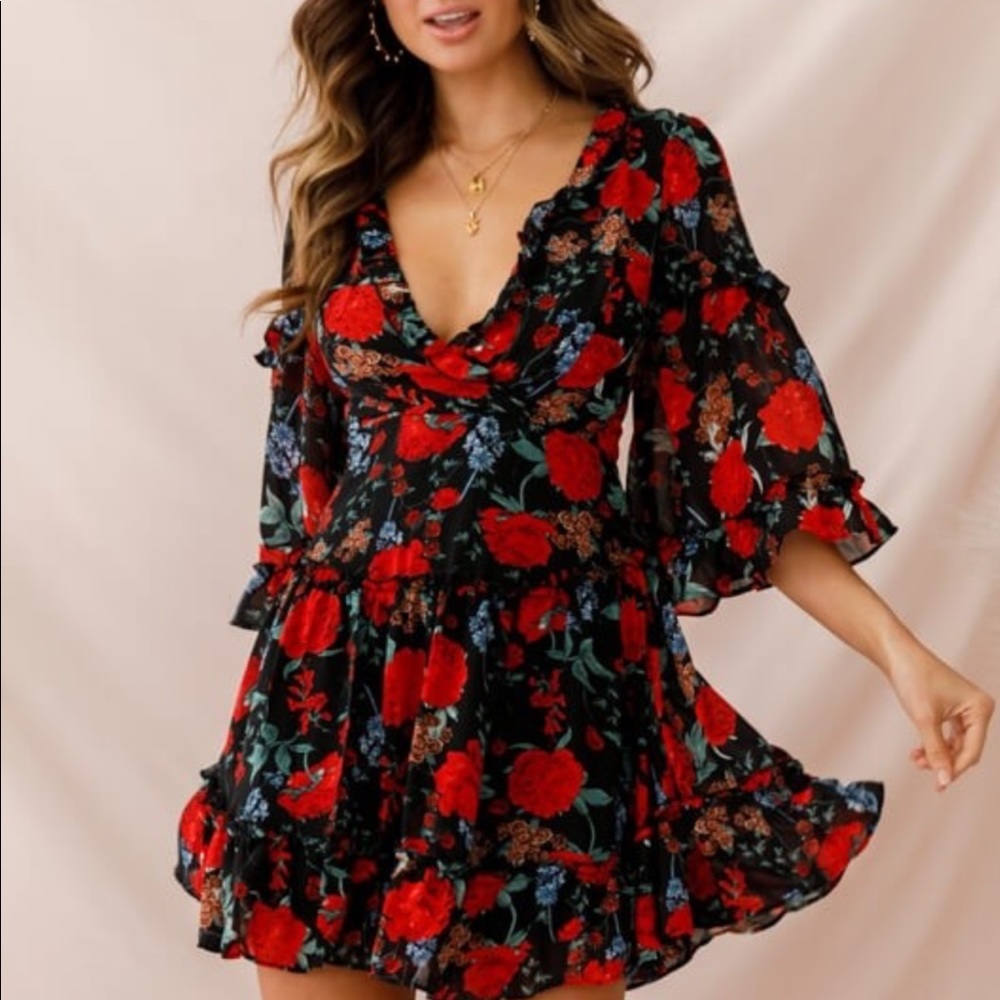 Selfie Leslie Albany Lace Up Back Frill Dress